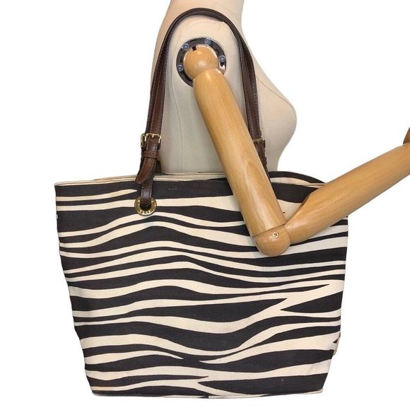 MICHAEL KORS Black Ivory Zebra Striped Shoulder Bag with Brown Leather Handles - Picture 3 of 17